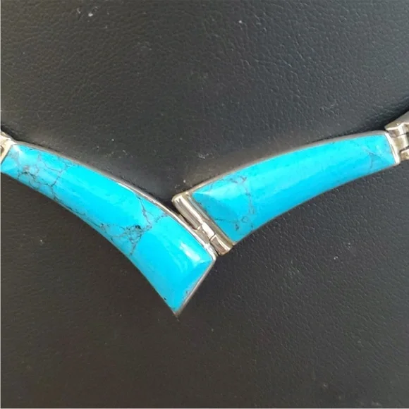 950 Sterling Silver 925 Turquoise Cleopatra V Necklace - Picture 5 of 12